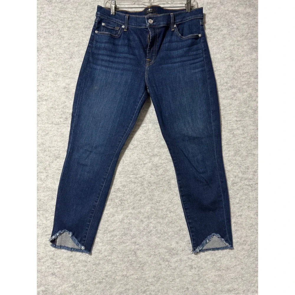 7 for All Mankind Women's Size 32 Cropped Raw Hem Dark Wash Jeans